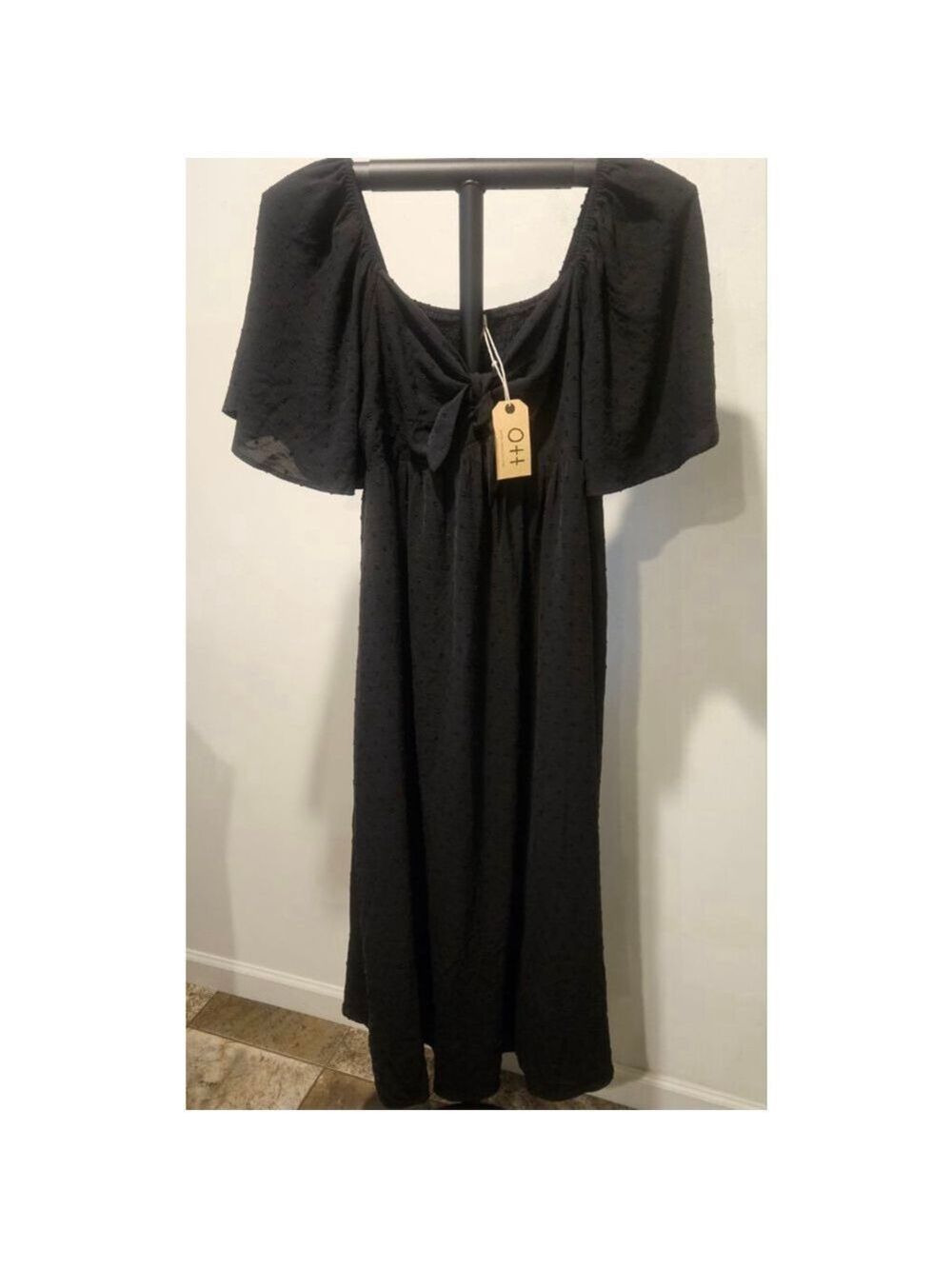 Women's NWT Ott Swiss Dot Maternity Midi Dress Front Tie Size L Black